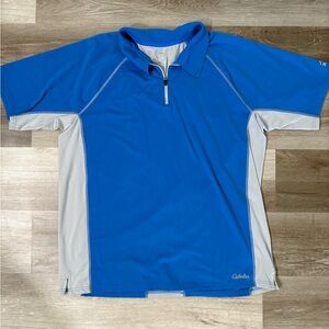Cabela's Blue & Gray Short Sleeve Zip Polo